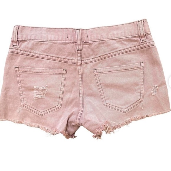 Sz24 Free People Runaway Slouch Button Fly Raw Edge Distressed Shorts Pink EUC - Picture 6 of 12
